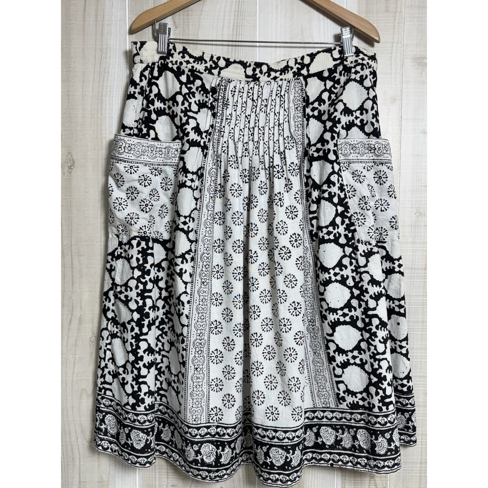 VTG Saks Fifth Ave Sportwhirl Handwoven India Cotton Boho Midi Skirt Pockets M